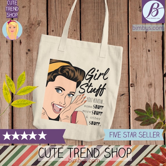 Girl Stuff Cotton Tote Bag - Cotton Canvas Tote Shopping Bag | Cute Practical Bag for Girls | Women's Reusable Tote Bag | Funny Tote bags