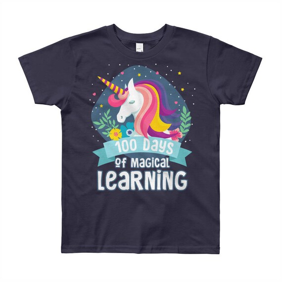 100 Days of Magical Learning Youth Short Sleeve T-Shirt | 100 days of School Shirt Unicorn | 100th Day of School | Happy 100th Day-Shirt