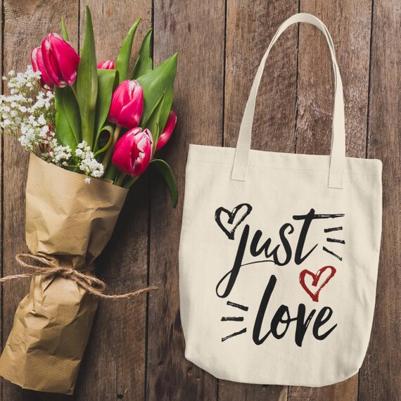 Just Love Cotton Tote Bag | Gym, Shopping and Travel Reusable Shoulder Tote Handbag | LOVE tote bag | Gift for Her, Bride and Bridesmaids