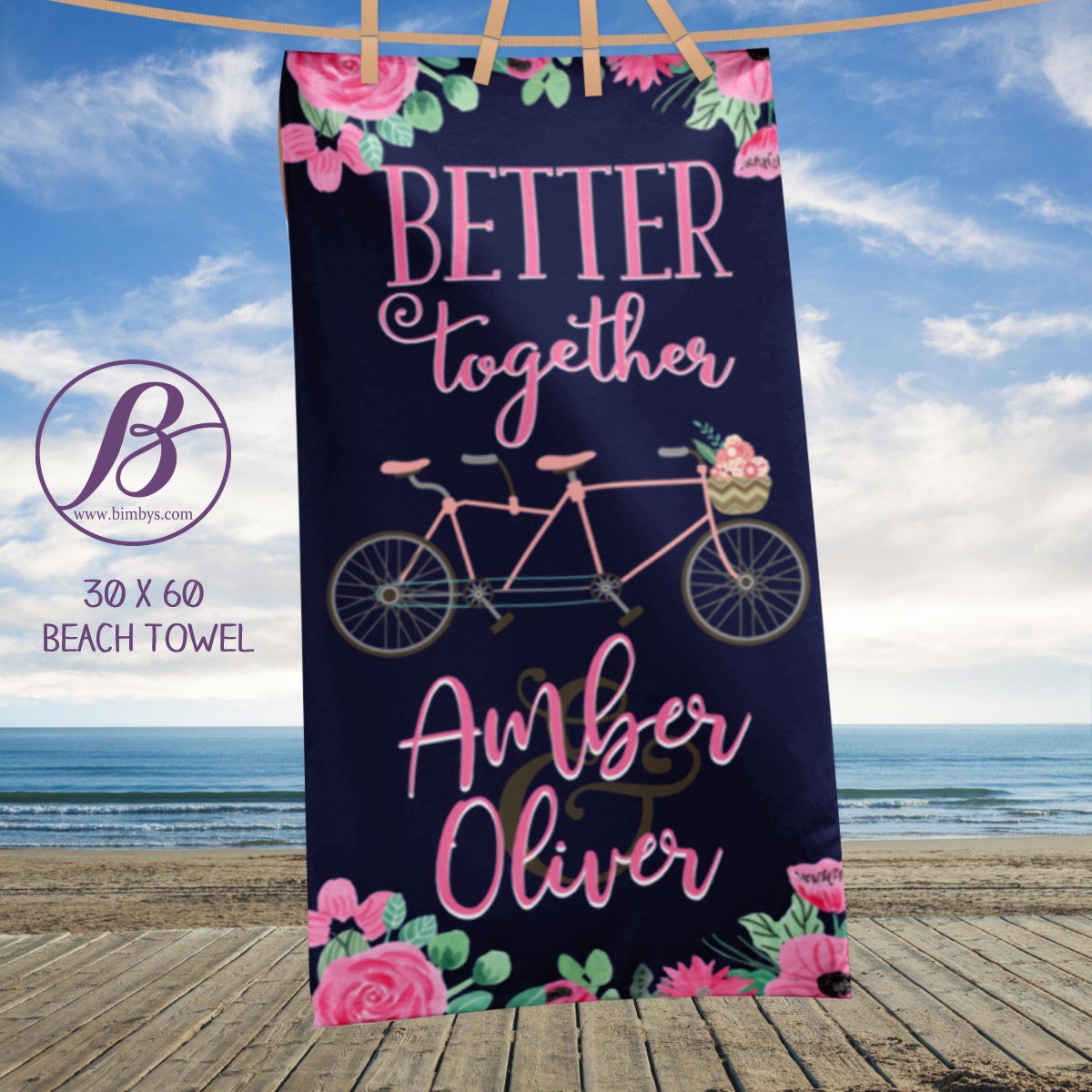 Better Together Bicycle For Two Custom Beach Towel Wedding Beach
