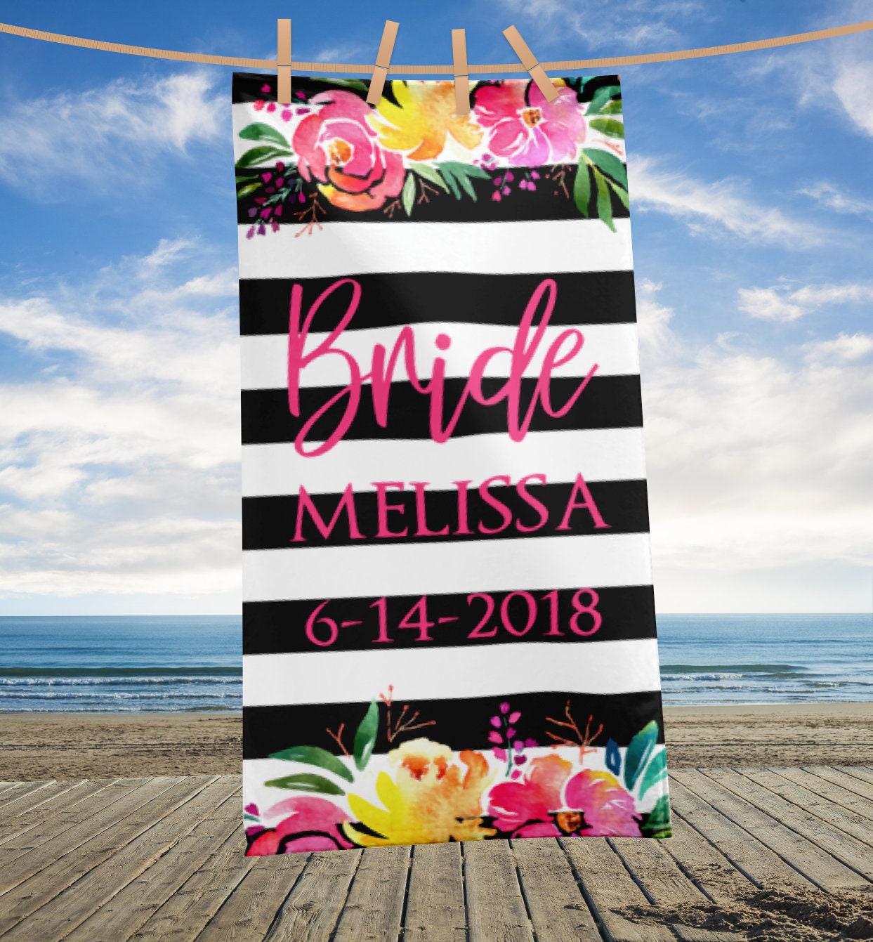Personalized Beach Wedding Custom Name Bride Beach Towel Bride
