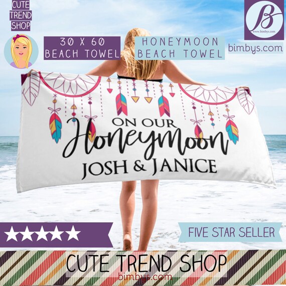 Honeymoon Beach Towel -Honeymoon Gift Idea, Boho Beach Towels, Wedding Honeymon Beach Towel, Custom Wedding Towels, Personalized Beach Towel