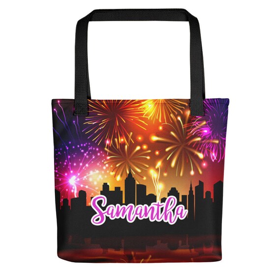 Custom Name Tote bag | Personalized Name Tote Bag | All Over Print Tote | Personalized Colorful Fireworks Tote Bag | Custom Tote Bag