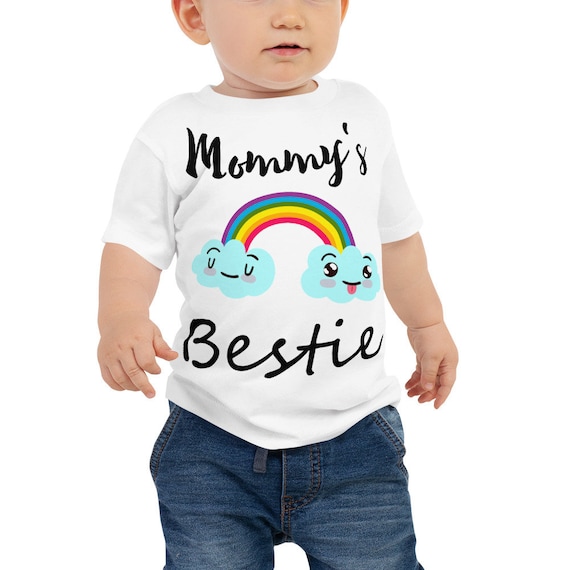 SALE Mommy's Bestie Baby Jersey Short Sleeve Tee - Rainbow and Clouds Print Baby and Toddler T-shirt