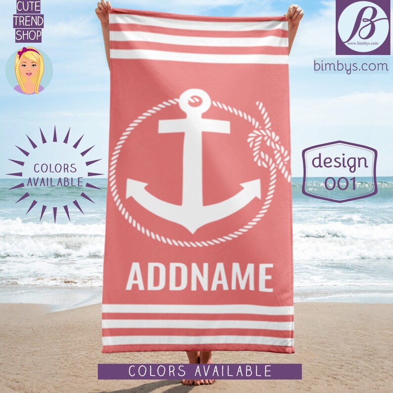 Custom Anchor And Rope Towel Monogrammed Beach Towel Personalized Towel Monogram Pool Towel Custom Printed Beach Towel