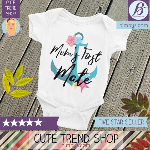 ON SALE!Mom's First Mate, Nautical Romper ,Sailor Baby Creeper, Anchor Creeper, Nautical Baby Shower, Nautical Baby, Nautical Baby Bodysuits