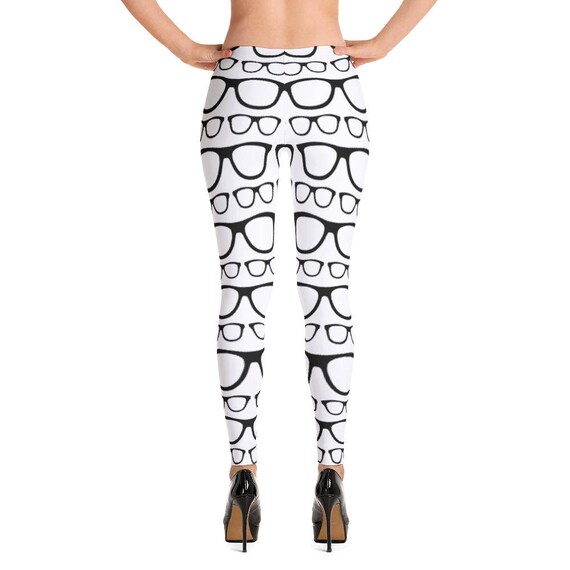 Black and White Nerdy Glasses Leggings, Funny Leggings, Womens Leggings, Leggings for Women