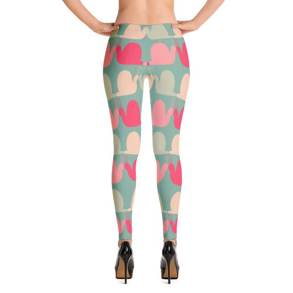 Girly Colorful Snails Pattern Print Leggings, Super Soft Women's Leggings, Unique leggings,Patterned leggings, Leggings tights for her