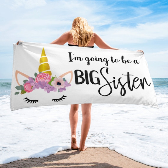 I'm Going To Be A Big Sister Unicorn Beach Towel, Pregancy Reveal, Pregnancy Announcement Props, Pregnancy Baby Announcement, Promoted