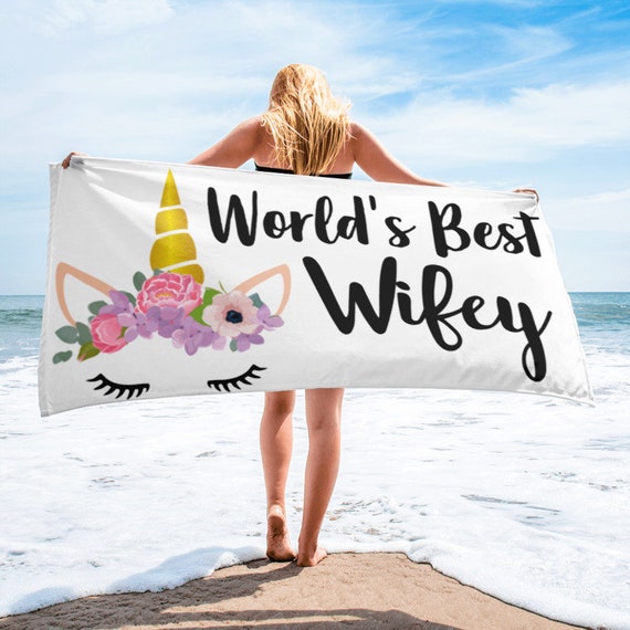 World's Best Wifey Unicorn Beach Towel, Gifts for Wife, Wife Gift Ideas, Gift for Her Beach Towels, Unicorn Backdrop, Unicorn Decorations