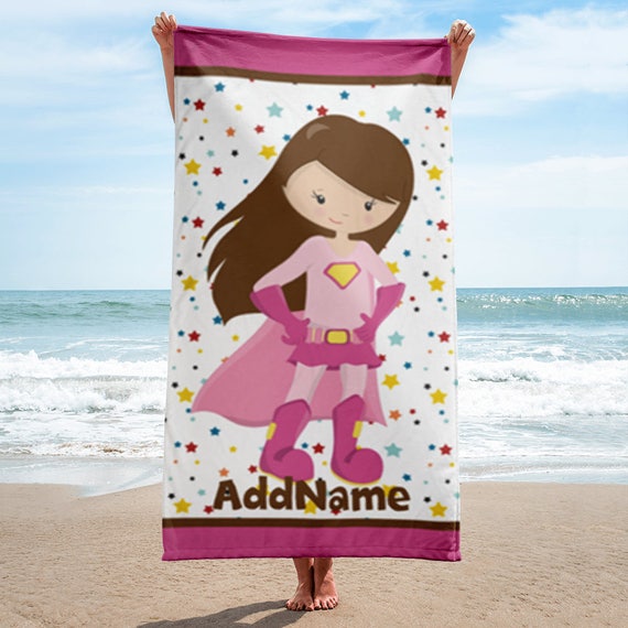 Pink Girl Superhero Personalized Beach Towel, Personalized Beach Towel, Personalized Kid's Beach Towel, Custom Personalized Beach Towel