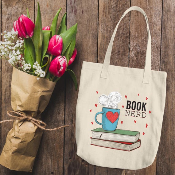 Coffee and Books Tote | Cotton Tote Bag | Book Nerd Tote Bag | Women's Book Nerd Canvas Tote Bag | Book Lover Reusable Tote Bag | For Her