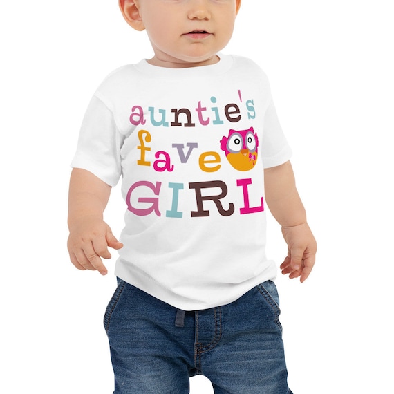 SALE Auntie's Fave Girl Baby Jersey Short Sleeve Tee, Owl Print Baby Shirt, Colorful Design Baby Tee