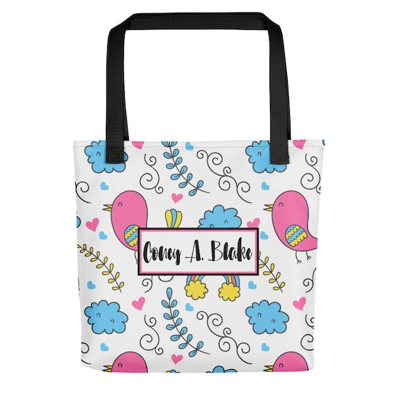 Personalized Name Whimsical Bird Pattern Tote bag | Custom Tote Bag | Personalized Tote | Personalized bag | Reusuable bags | Shopping bag