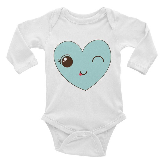 SALE!Heart Bodysuit, Kawaii Winking Heart Infant Bodysuit, Infant Nappy - Baby Bodysuit, Graphic Onsie, Snapsuit, Baby Onsie,New Born Onsie
