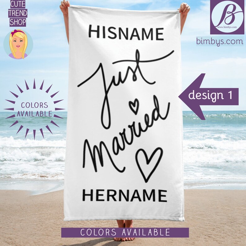 Wedding Gift Just Married Personalized Beach Towel Bride Towel Honeymoon Bride To Be Beach Custom Name Beach Towel Bride Towels