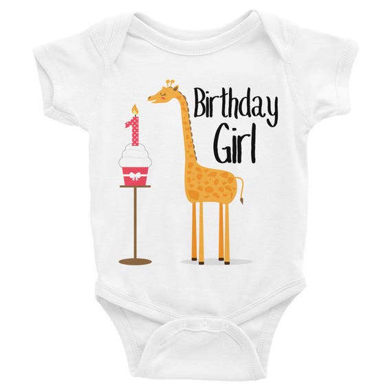 Girl's Birthday, Giraffe Birthday Shirt, Birthday Girl Snapsuit, First Birthday Infant Bodysuit, Cute Giraffe Cupcake Birthday Kids Shirt