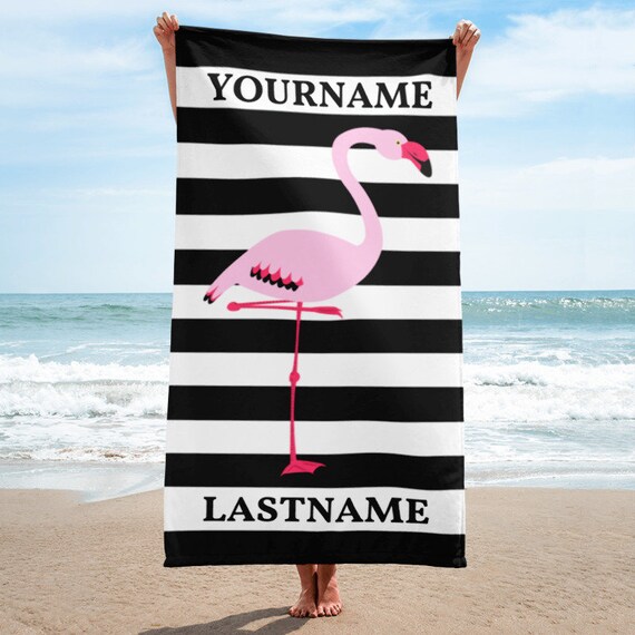 Personalized Beach Towels Pink flamingo Beach Towel Flamingo | Etsy