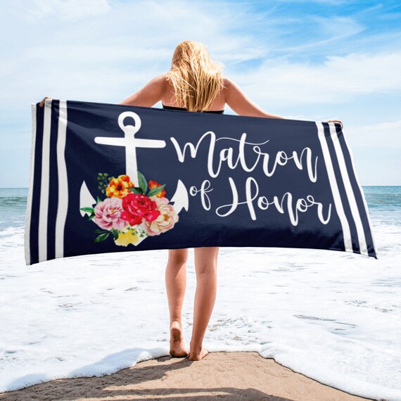 Matron of Honor Anchor Beach Towel, Wedding Party Gift, Bridesmaid Gift, Bridesmaid Proposal, Maid of Honor Gift Ideas, Bachelorette Party