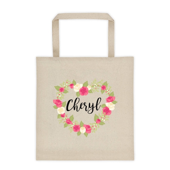 Floral Heart Personalize Name Tote bag | Personalized Tote Bag | Floral Tote Bag | Bridesmaid Tote Bag | Laurel Tote bag | Custom Tote bag