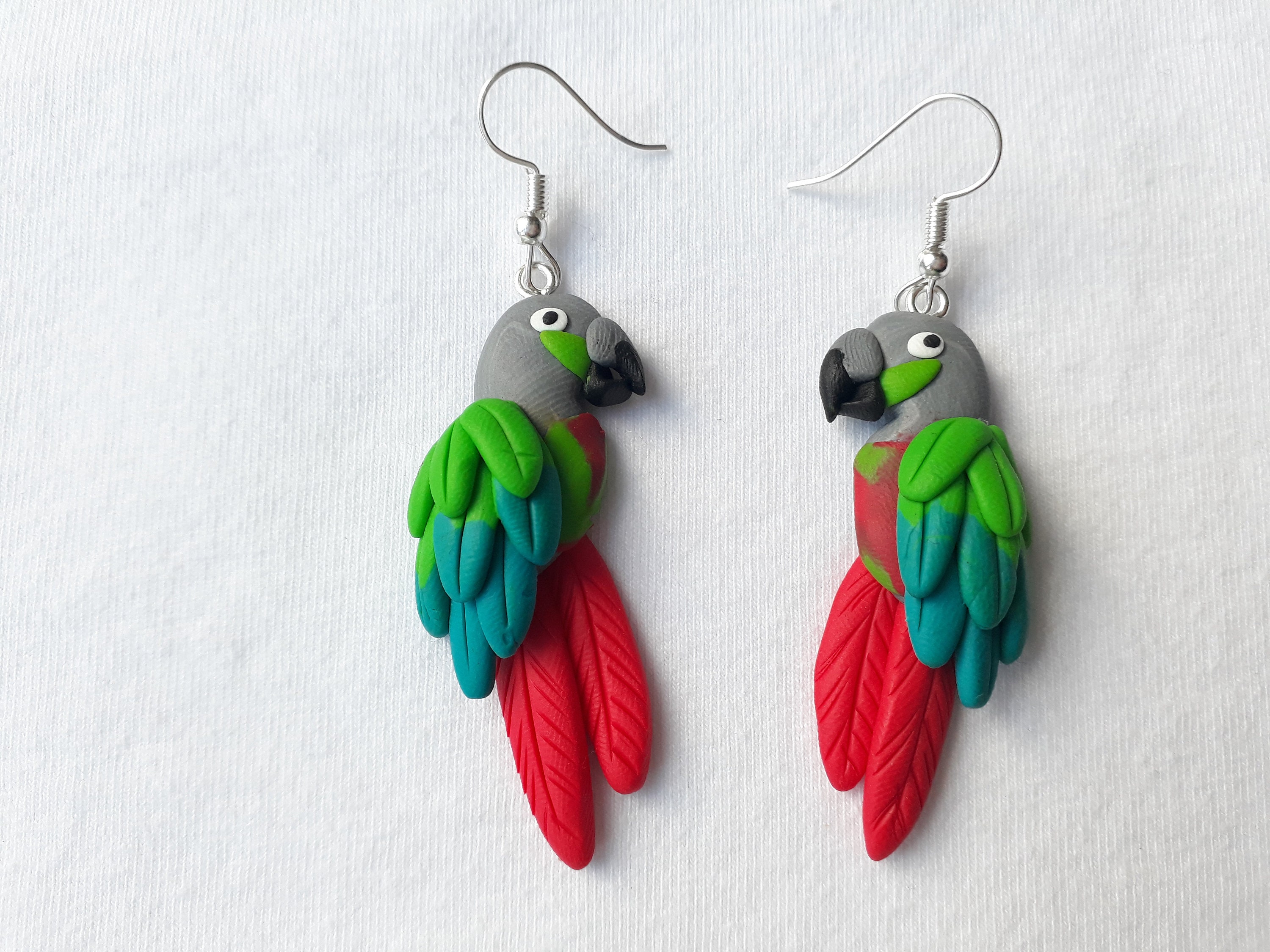 Parrot earrings Green cheek conure handmade fimo earrings Etsy