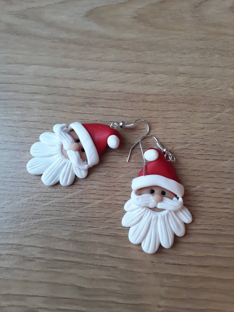 Christmas Santa earrings and necklace Father Christmas handmade fimo clay earrings and pendant necklace Santa Claus