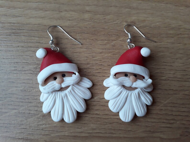 Christmas Santa earrings and necklace Father Christmas handmade fimo clay earrings and pendant necklace Santa Claus
