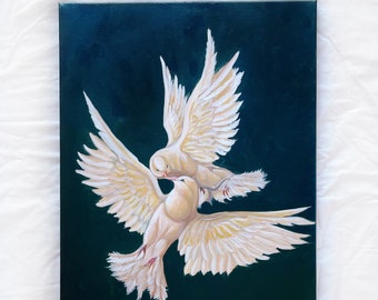 ORIGINAL Doves Pair Painting