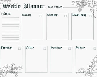 Weekly Planner Printable, Dark Academia Planner, Gothic Weekly Planner, Modern Week Planner Printable, Simple Modern Planner, Stationery