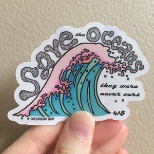 SAVE THE OCEANS Sticker, Ocean Sticker, Wave Sticker, Great Wave Sticker, Beach Sticker, Pink Sticker, Blue Art Sticker, Summer Sticker image 4