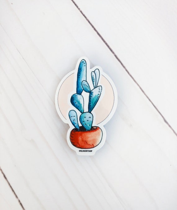 CACTUS Sticker, Indian Fig Cactus Sticker, Cactus art, Cactus Decor, Blue Cactus Sticker, Watercolor Cactus Sticker, Cute Boho Plant Sticker