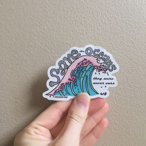 SAVE THE OCEANS Sticker, Ocean Sticker, Wave Sticker, Great Wave Sticker, Beach Sticker, Pink Sticker, Blue Art Sticker, Summer Sticker image 5