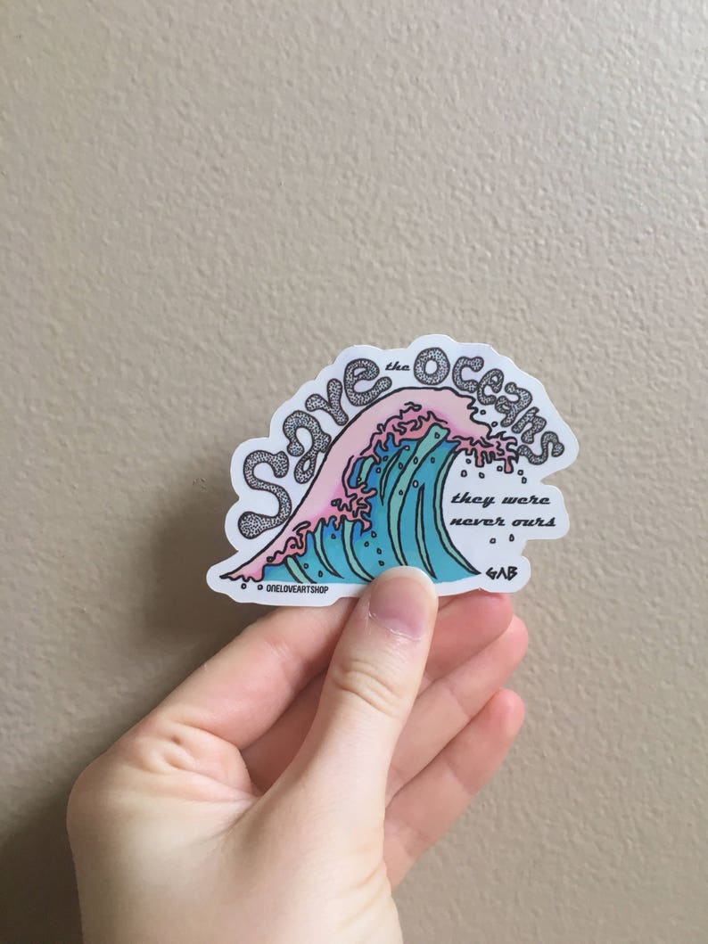 SAVE THE OCEANS Sticker, Ocean Sticker, Wave Sticker, Great Wave Sticker, Beach Sticker, Pink Sticker, Blue Art Sticker, Summer Sticker image 5