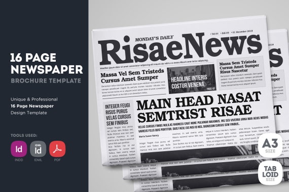 16 Page Newspaper Template Printable Newspaper Editable Etsy