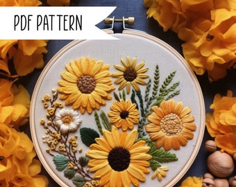 Sunflowers Embroidery Pattern, Sunflower Embroidery Pattern, Embroidery Pattern PDF, Embroidery Pattern, Floral Embroidery, DIY Embroidery