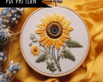 Big Sunflower Embroidery Pattern, Sunflower Embroidery Pattern, Embroidery Pattern PDF, Embroidery Pattern, Floral Embroidery, Embroidery