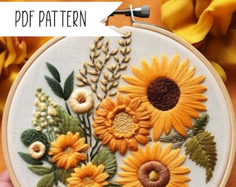 Sunflower mix Embroidery Pattern, Sunflower Pdf Pattern, Embroidery Pattern PDF, Embroidery Pattern, Floral Embroidery, DIY Embroidery