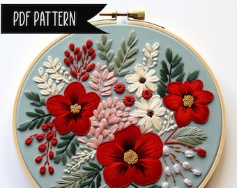 Wildflower Red Embroidery Pattern, Hand Embroidery Pattern, Embroidery Pattern PDF, Embroidery Pattern, Floral Embroidery, DIY Embroidery