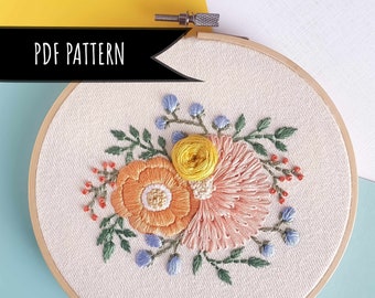 Wildflower Hand Embroidery PDF Pattern, embroidery pattern, Embroidery Pattern PDF, Floral Embroidery pattern, DIY embroidery