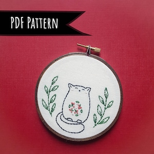 Floral Cat Hand Embroidery PDF Pattern, Hand Embroidery Pattern, Embroidery Pattern PDF, Embroidery Pattern, Floral Embroidery