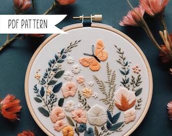 Butterfly Fields Hand embroidery PDF digital download, Embroidery Pattern PDF, butterfly hand embroidery, embroidery pattern pdf