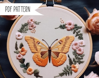 Butterfly Frame Hand embroidery PDF digital download, Embroidery Pattern PDF, butterfly hand embroidery, embroidery pattern pdf