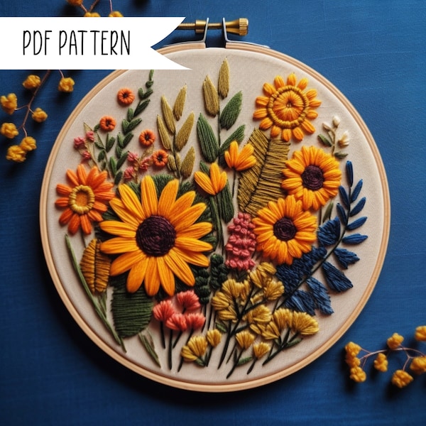 Sunflower Scenic Embroidery Pattern, Sunflower Pdf Pattern, Embroidery Pattern PDF, Embroidery Pattern, Floral Embroidery, DIY Embroidery