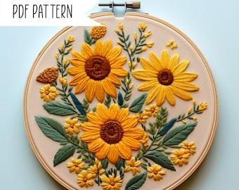 Sunflower Love Embroidery Pattern, Sunflower Pdf Pattern, Embroidery Pattern PDF, Embroidery Pattern, Floral Embroidery, DIY Embroidery