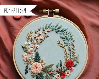 Wildflower Wreath Embroidery Pattern, Hand Embroidery Pdf Pattern, Embroidery Pattern PDF, Embroidery Pattern, Floral Embroidery,