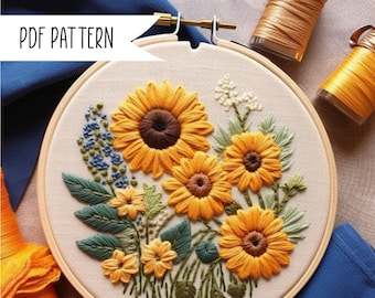 Sunflower Fun Embroidery Pattern, Sunflower Embroidery  Pattern, Embroidery Pattern PDF, Embroidery Pattern, Floral Embroidery, Embroidery