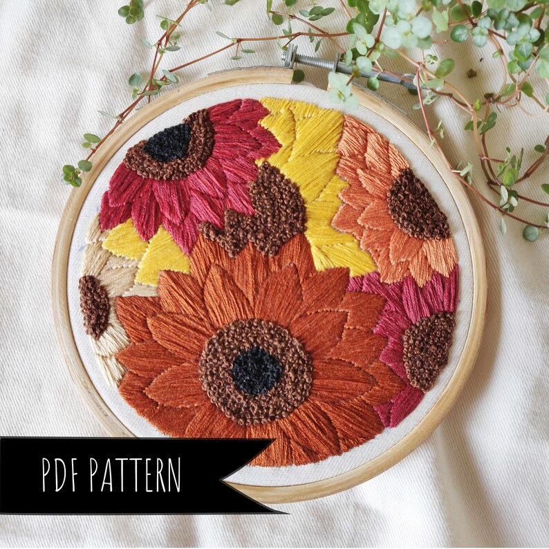 Sunflower Fields Hand Embroidery PDF Pattern. Floral Etsy
