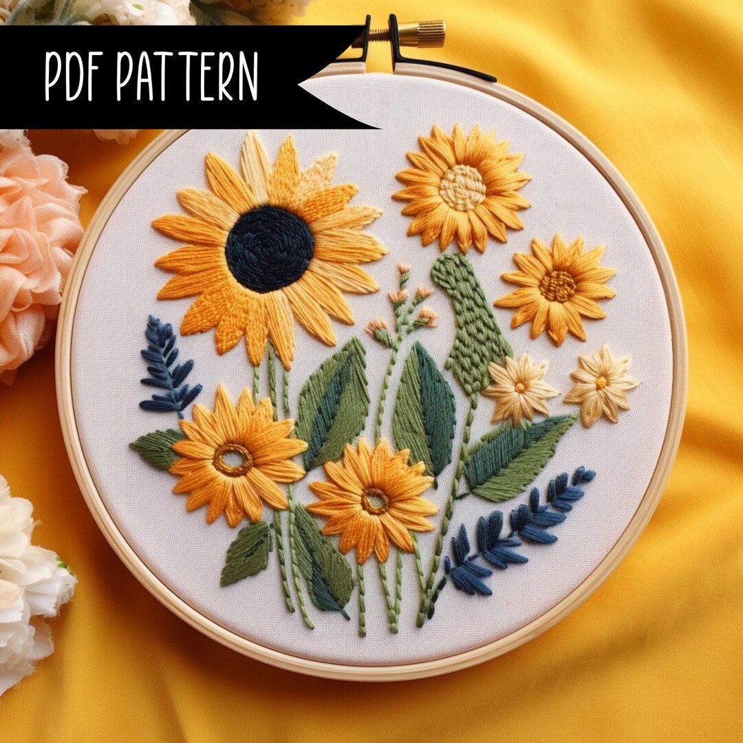 Sunflower Field Embroidery Pattern, Sunflower Embroidery Pattern