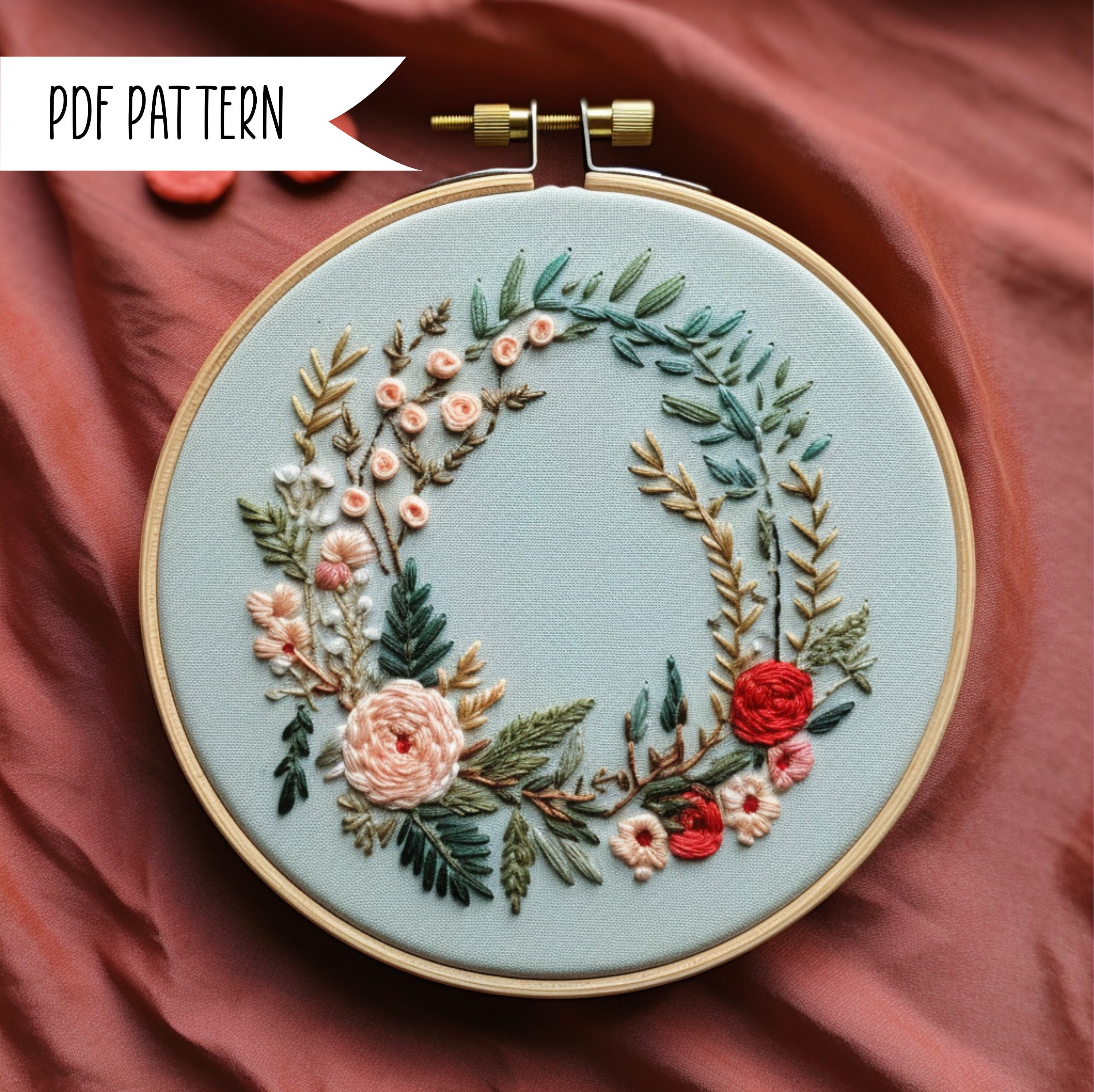 Wildflower Wreath Embroidery Pattern, Hand Embroidery Pdf Pattern ...
