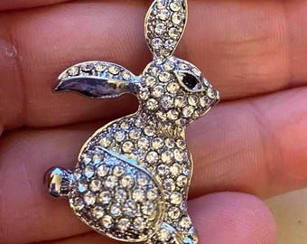 Rhinestone Bunny Rabbit Pin Spring Brooch